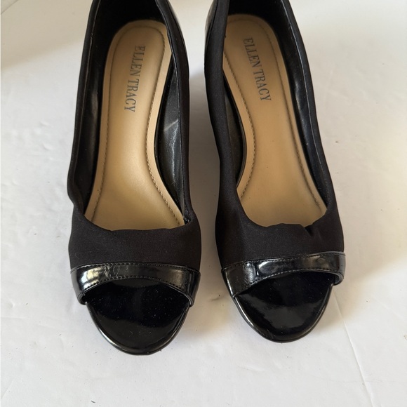 Ellen Tracy Open‎ Toe Wedge Leather Heel Womens Shoes Slip on Size 6 - Picture 2 of 6